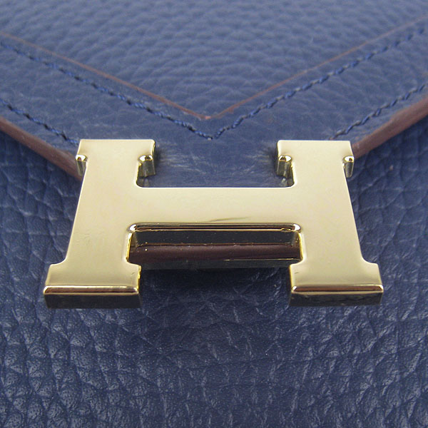 7A Hermes Togo Leather Messenger Bag Dark Blue With Gold Hardware H021 Replica - Click Image to Close